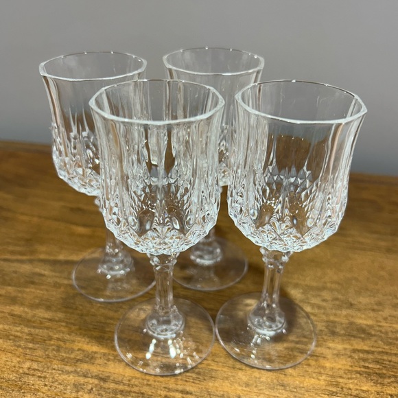 Vintage French D’Arques 4 Longchamp 2oz Crystal Diamond Cut Glasses In Box - Picture 7 of 10